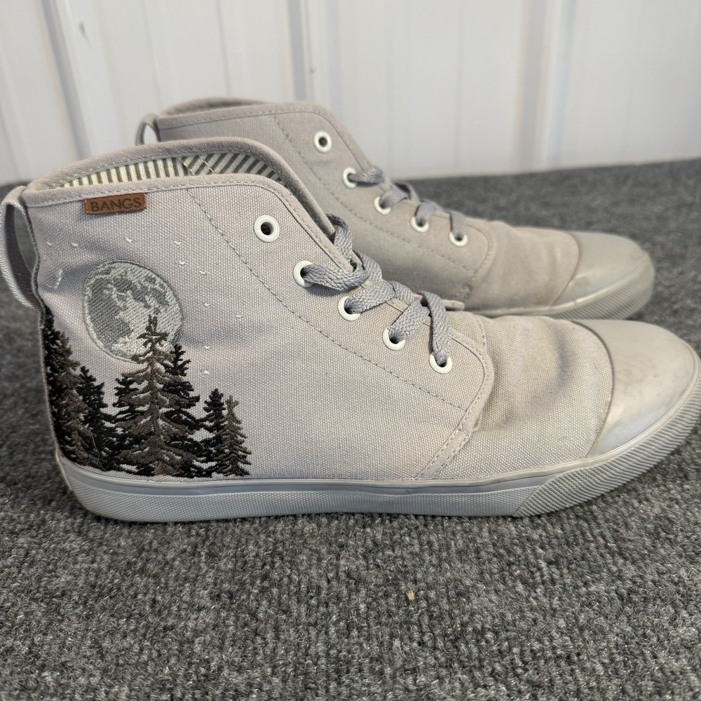 BANGS Gray Canvas High Top Sneakers Moon Forest Embroidered Women's 9.5